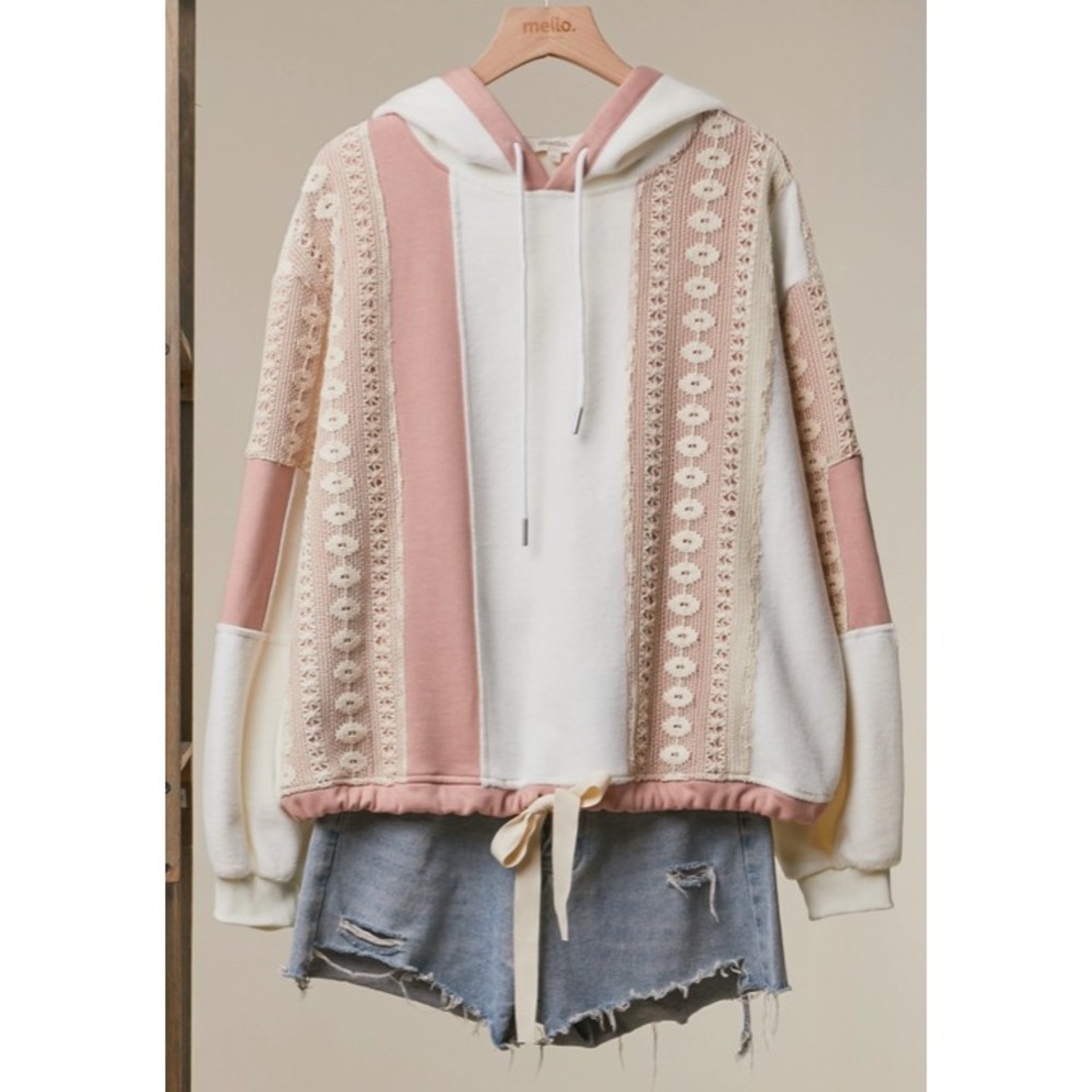 Mello Fleece Rose / Cream Colorblock Hoodie - MEDIUM - PTP: 27" (BW)